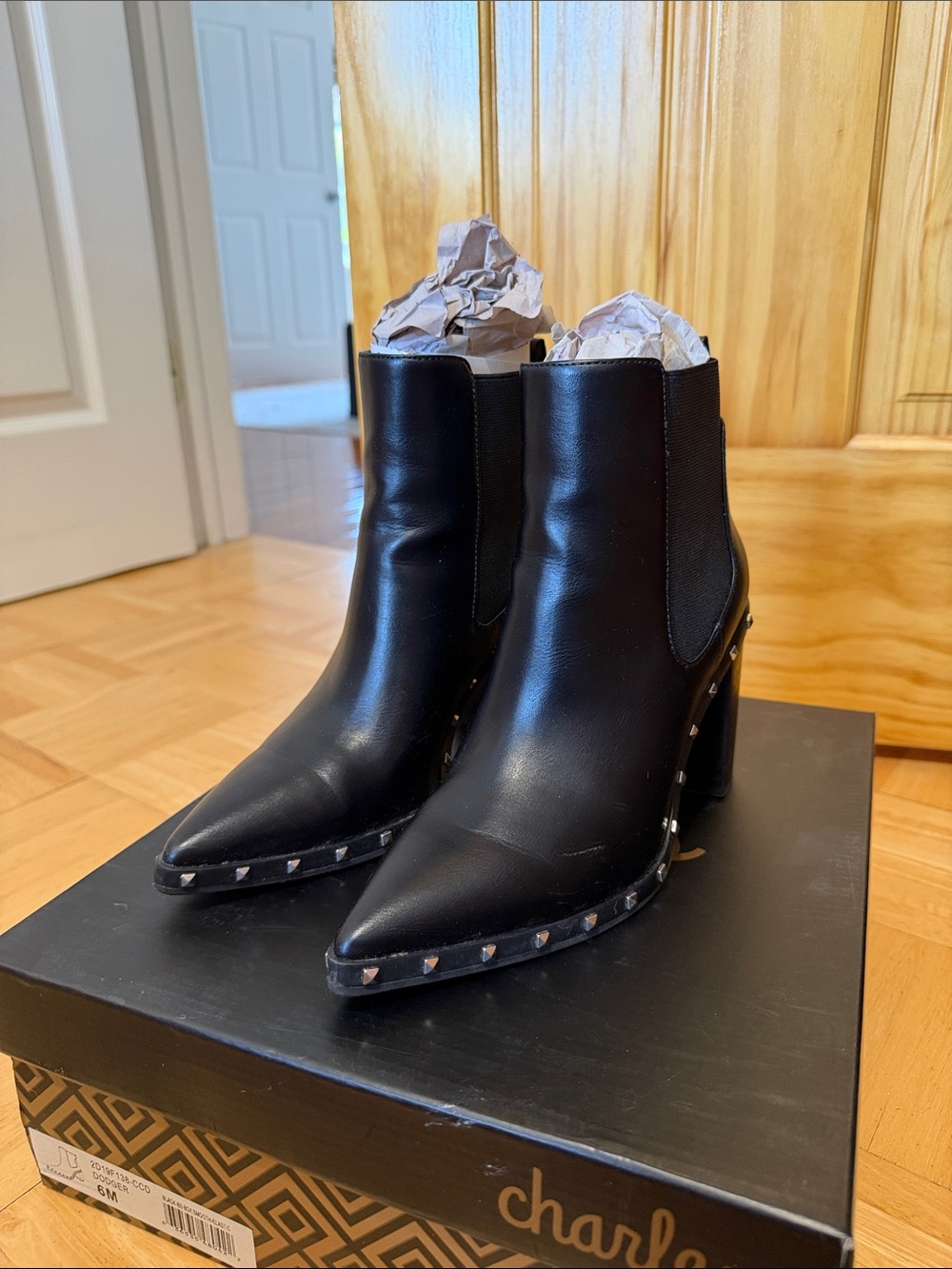 Charles By Charles David Black Pointed Studded Chelsea Ankle Boots